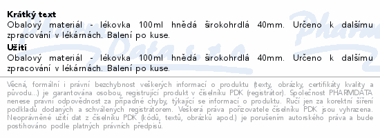 Lékovka 100ml hnědá širokohrdlá 40mm