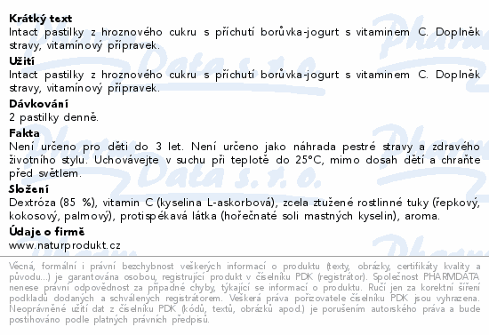 Intact hroznový cukr s vitaminem C Borův-jogurt40g