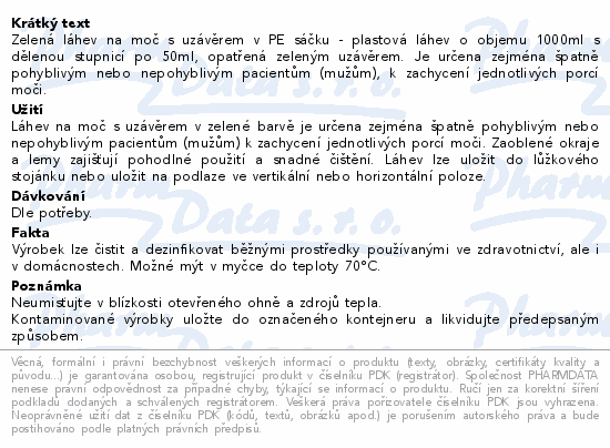 Láhev na moč s uzávěrem zelená 1l