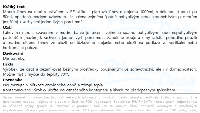 GAMA Láhev na moč s uzávěrem modrá 1l