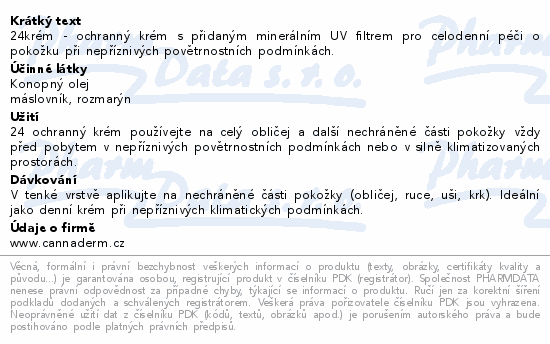 Cannaderm Natura 24 krém ochranný 50g
