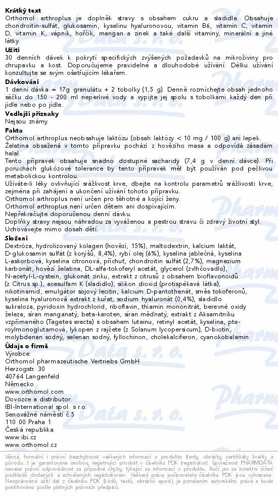 Orthomol arthroplus 30 denních dávek