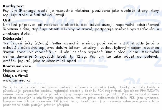 Psyllium indická rozpustná vláknina 200g Galmed