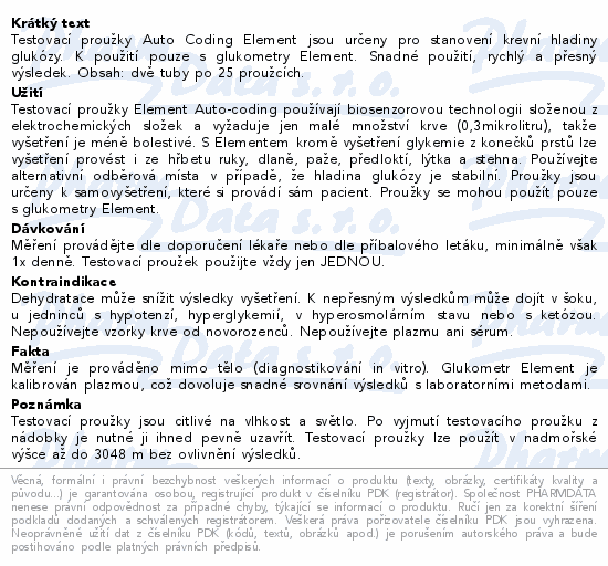 Proužky diagnostické Element auto-coding 50ks