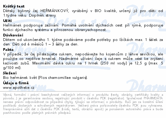 Apotheke Dětský bylinný čaj heřmánkový BIO 20x1g