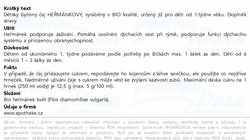 Apotheke Dětský čaj heřmánkový BIO 1t+ 20x1g