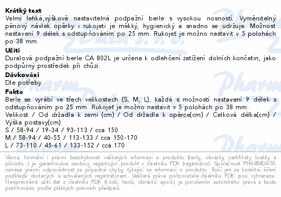 Berle podpažní duralová vel.M do 100kg CA 802 L