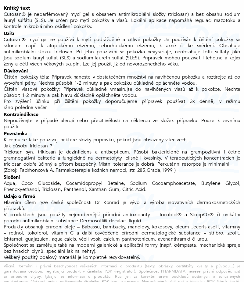 Cutosan mycí gel DrKonrad 200ml