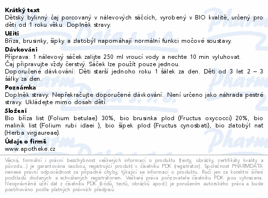 Apotheke Dětský bylinný čaj urologický BIO 20x1.5g