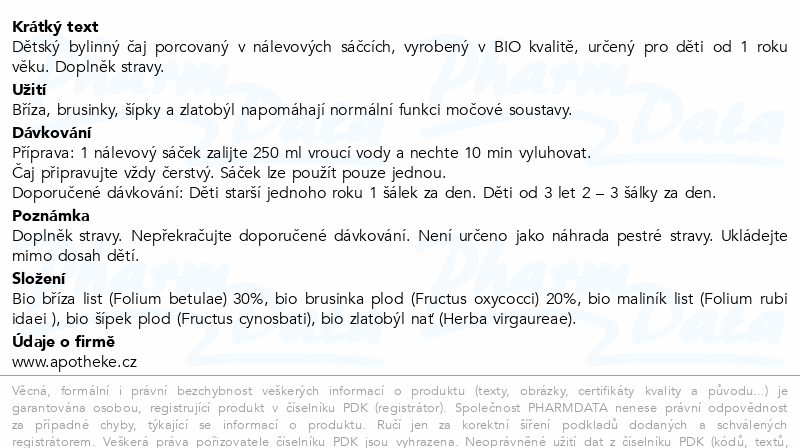 Apotheke Dětský čaj urologický BIO 1r+ 20x1.5g
