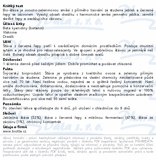 Biotta Jablko-Červená řepa BIO 500ml