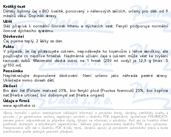 Apotheke Dětský bylinný čaj průduškový BIO 20x1.5g