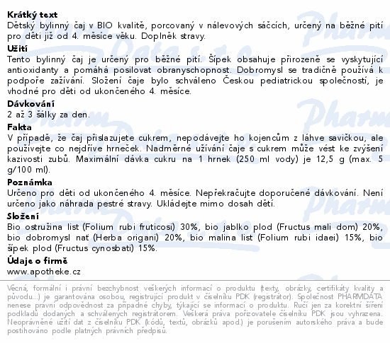 Apotheke Dětský bylinný čaj BIO 20x1.5g
