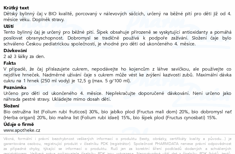 Apotheke Dětský bylinný čaj BIO 4m+ 20x1.5g