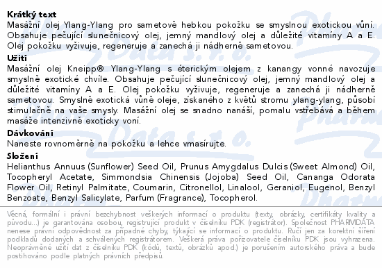 Kneipp Masážní olej Ylang-Ylang 100 ml