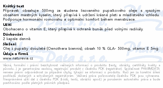 NatureVia Pupalka dvouletá 500mg s vit.E cps.90