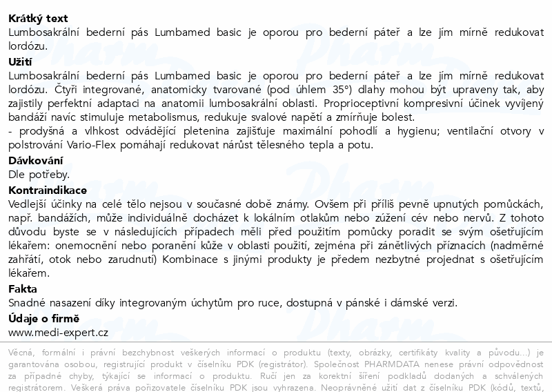 Lumbamed basic bandáž bed.páteře dám.vel.II stříb.