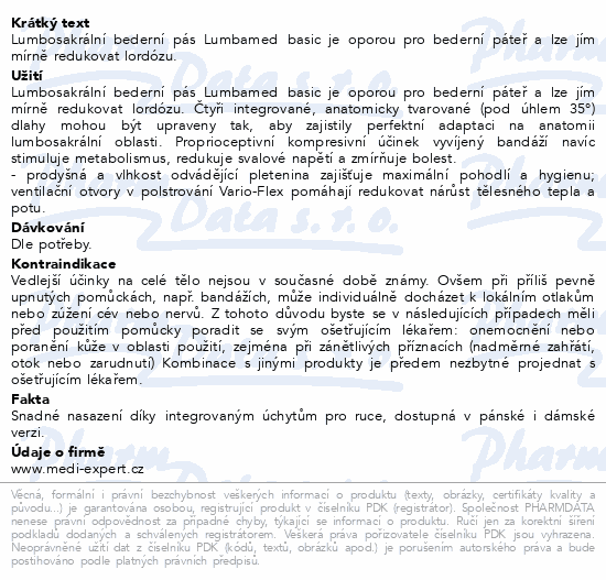 Lumbamed basic bandáž bed.páteře dám.vel.V stříb.