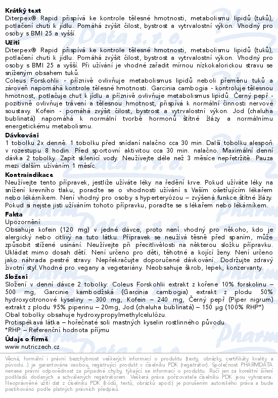 Nutri Czech Diterpex Rapid vega tob.30