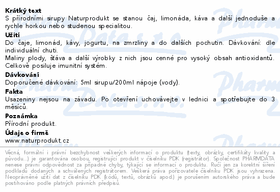 Naturprodukt Domácí sirup Malinový 250ml