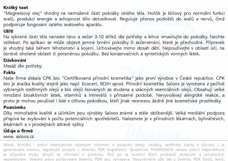 Saloos Hořčíkový olej 100ml