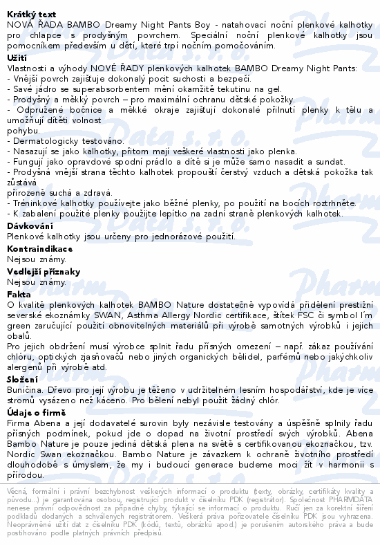 Bambo Dreamy Night Pants 4-7let Boy 15-35kg 10ks