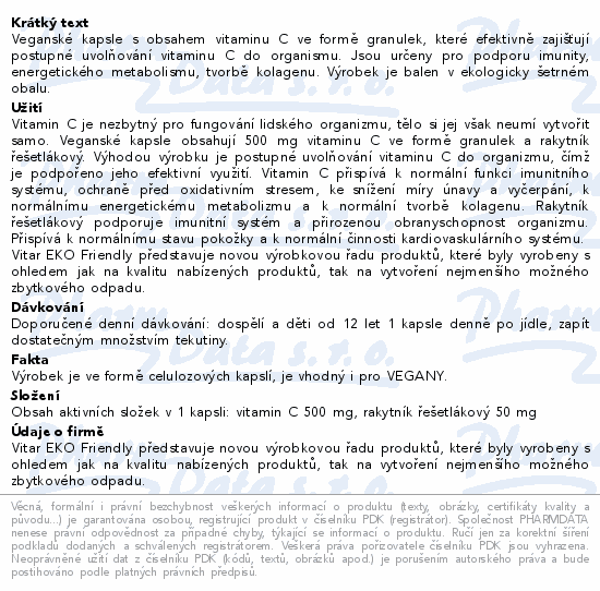 Vitar Vitamin C 500mg+rakytník EKO cps.60