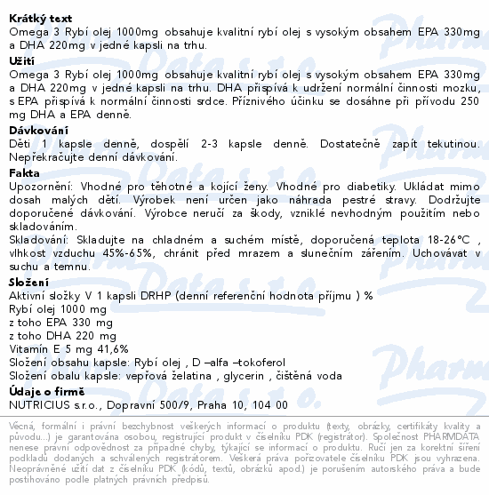 Omega 3 rybí olej 1000mg EPA330mg/DHA220mg cps.60