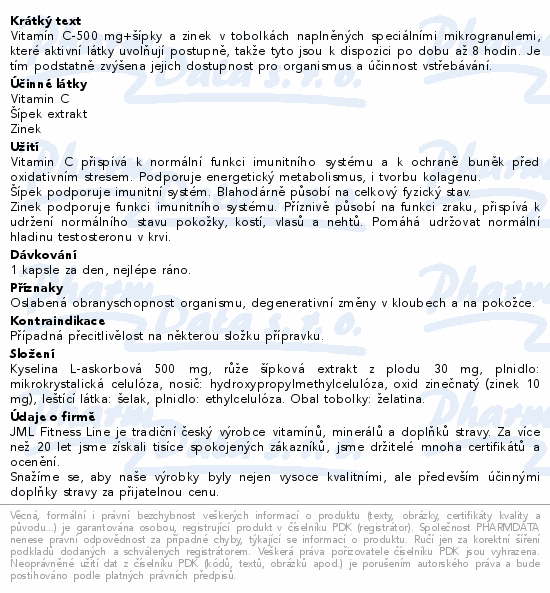 JML Vitamin C 500mg + šípky a zinek cps.90+30