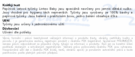 Linteo Baby Vatové tyčinky papírové 65ks