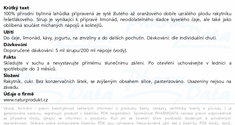 Naturprodukt Domácí sirup Rakytníkový 500ml