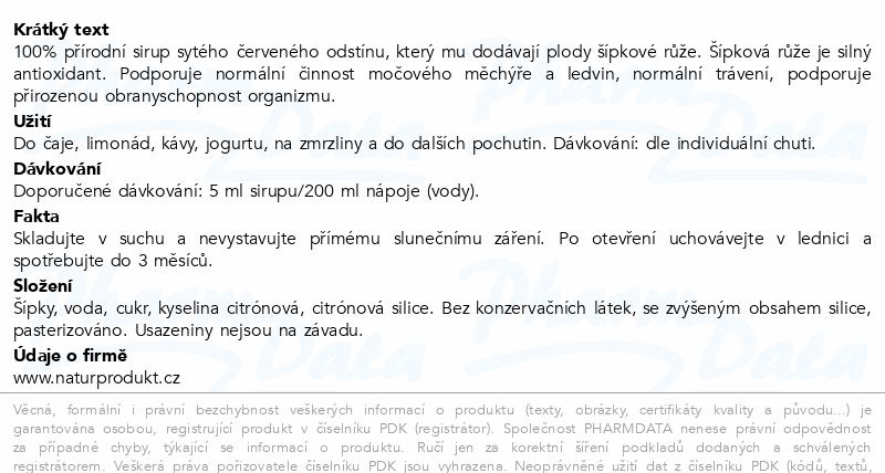 Naturprodukt Domácí sirup Šípkový 500ml