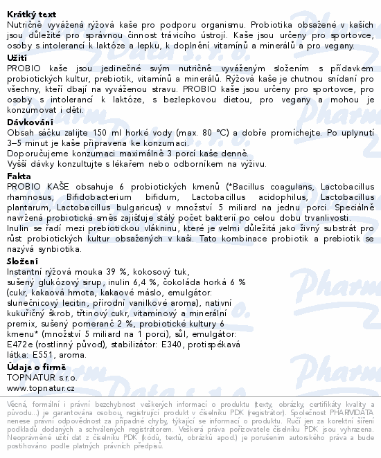 Topnatur Probio kaše pomeranč&čokoláda 60g