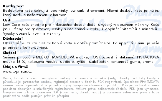 LOW CARB kaše pistáciová 50g TOPNATUR