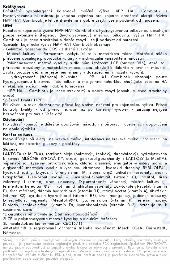 HiPP MLÉKO HA1 Combiotik 600g