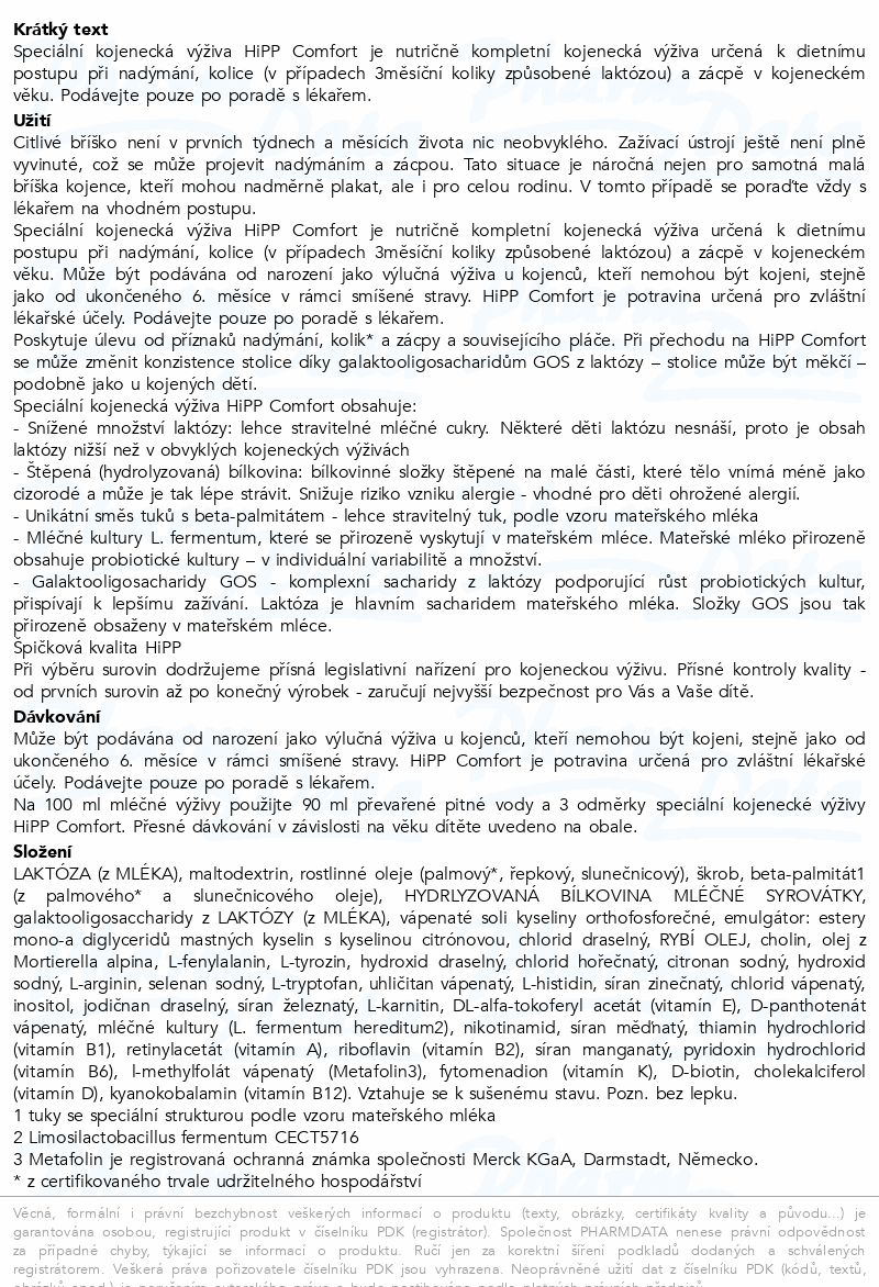HiPP Comfort speciální kojenecká výživa 0m 600g