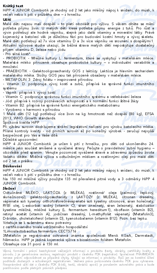 HiPP MLÉKO 4 JUNIOR Combiotik 500g