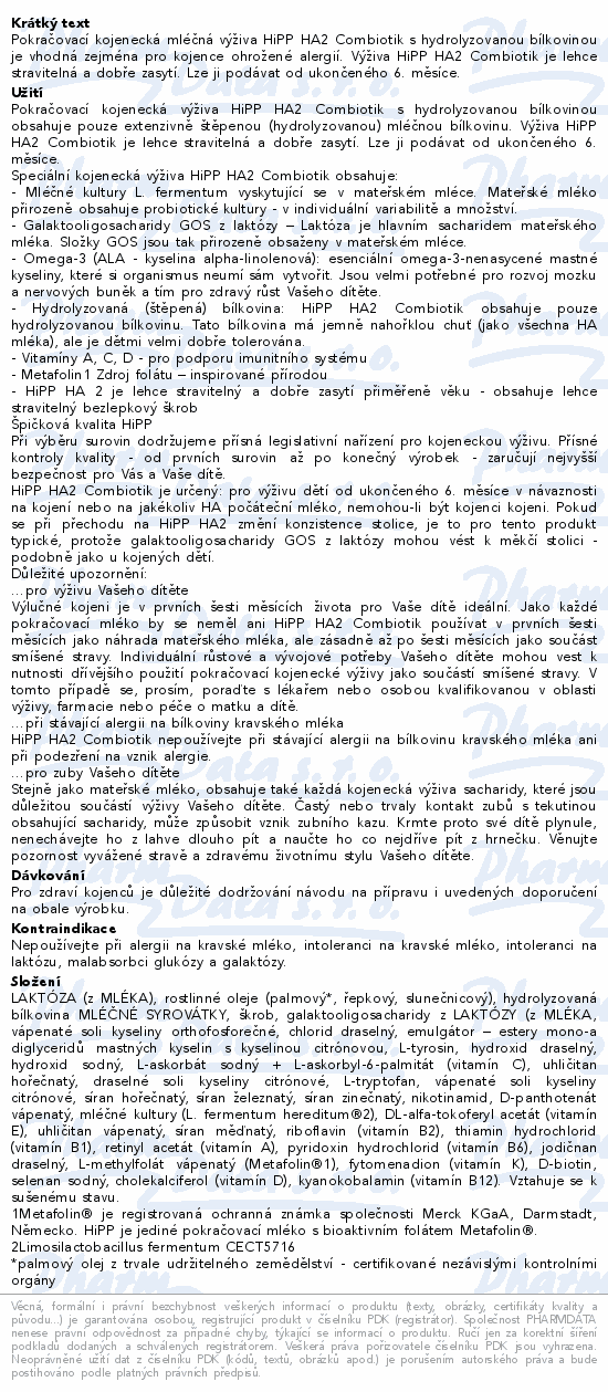 HiPP MLÉKO HA2 Combiotik 600g