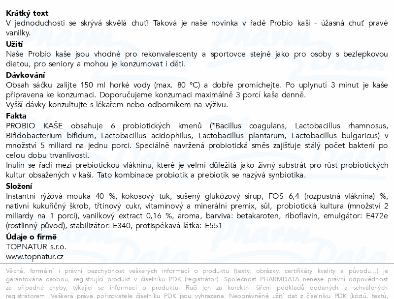 Topnatur Probio rýžová kaše vanilka 60g