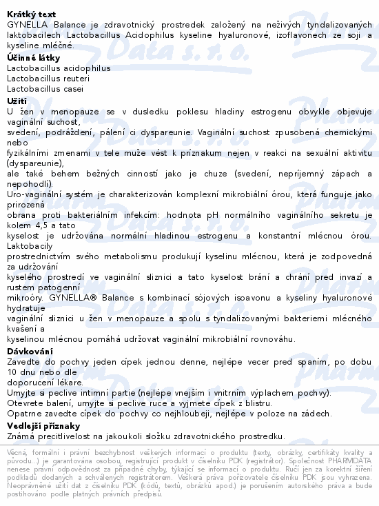 GYNELLA Balance vaginálních čípků 10ks