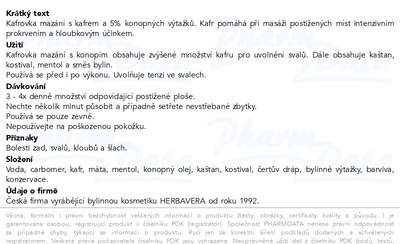 Kafrovka mazání s kafrem a konopím HERBAVERA 200ml