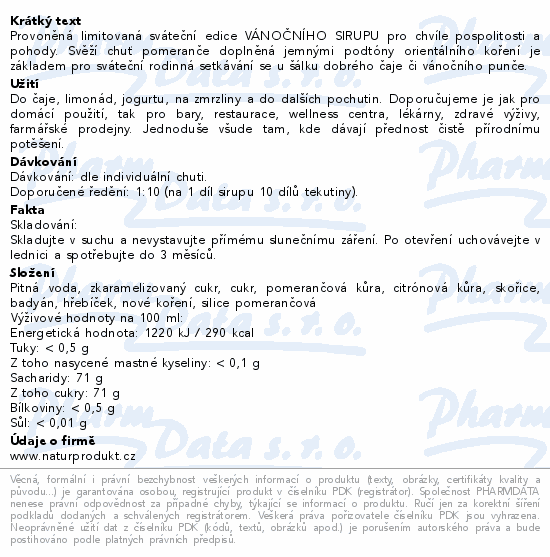 Naturprodukt sirup Vánoční 500ml