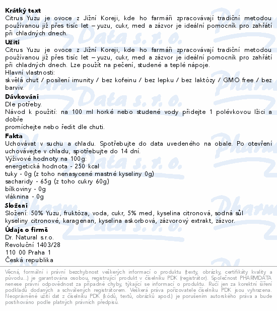 Dr.Natural YUZU Zázvor+med 580g