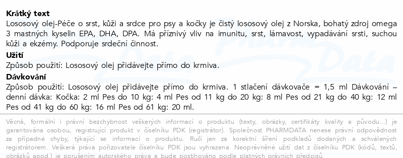 PET HC Losos.olej Péče o srst kůži a srdce 250ml
