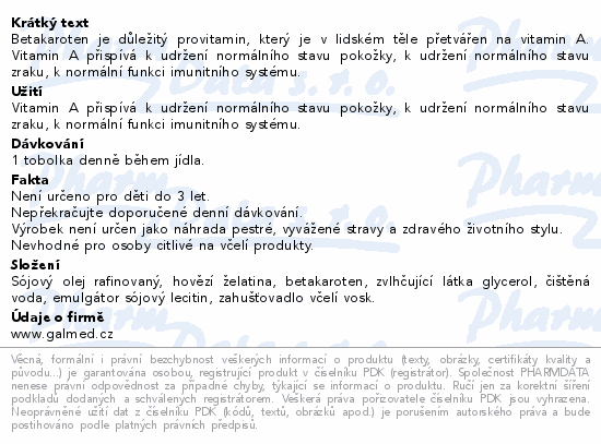 Betakaroten 7.2mg 12000 I.U. tob.100+20 Galmed