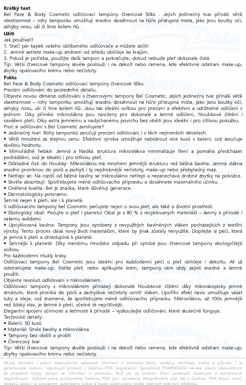 Bel Face&Body Cosmetic odlič. tamp. čtvercové 50ks