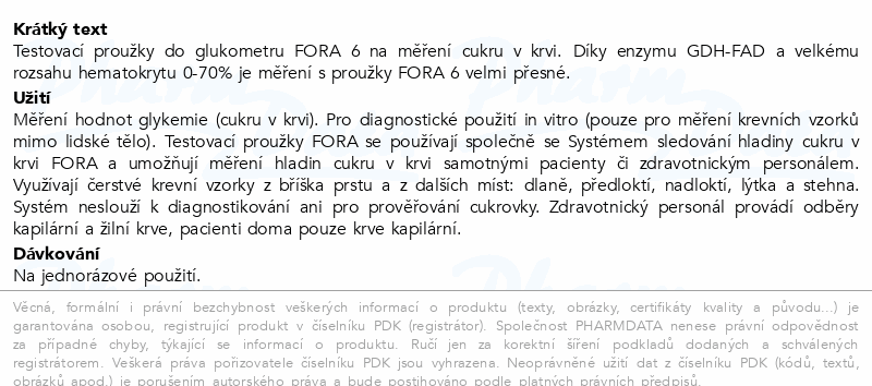 FORA 6 Testovací proužky ke glukometrům 50ks