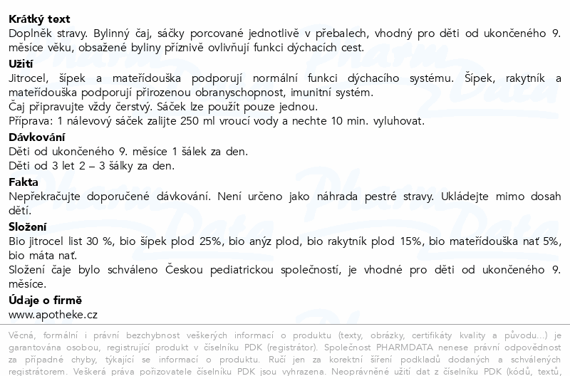 Apotheke Pohád.dětský čaj Průduškový BIO9m+20x1.5g
