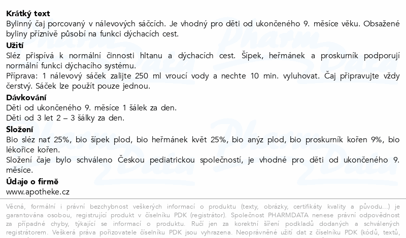 Apotheke Pohád.dětský čaj Dých.cestyBIO 9m+20x1.5g