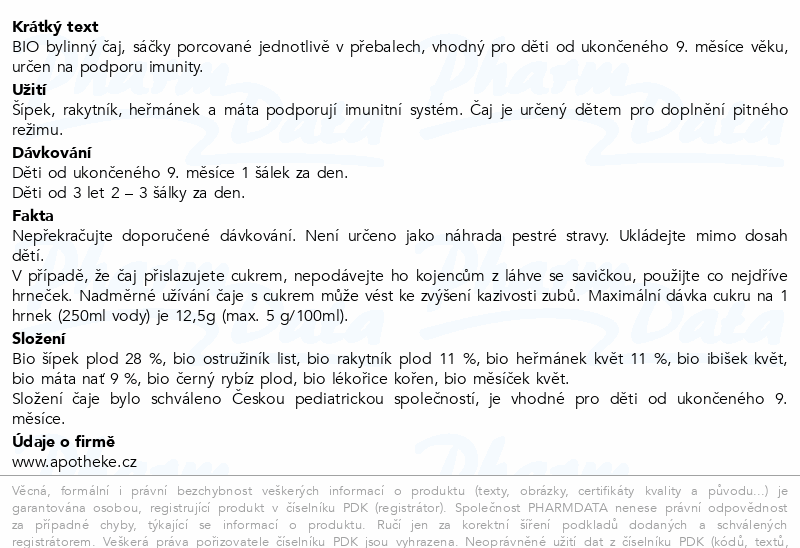 Apotheke Pohád.dětský čaj Imunita BIO 9m+ 20x1.5g